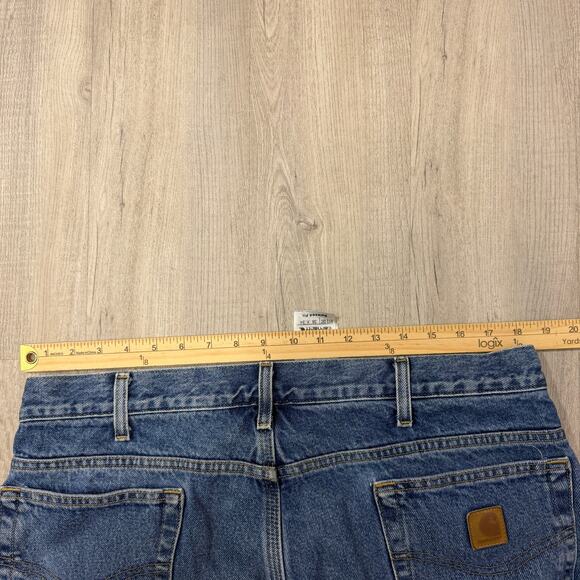 Carhartt Relaxed Fit Straight Leg Flannel Lined Jeans Men's 38x34 Blue Workwear - Picture 6 of 9